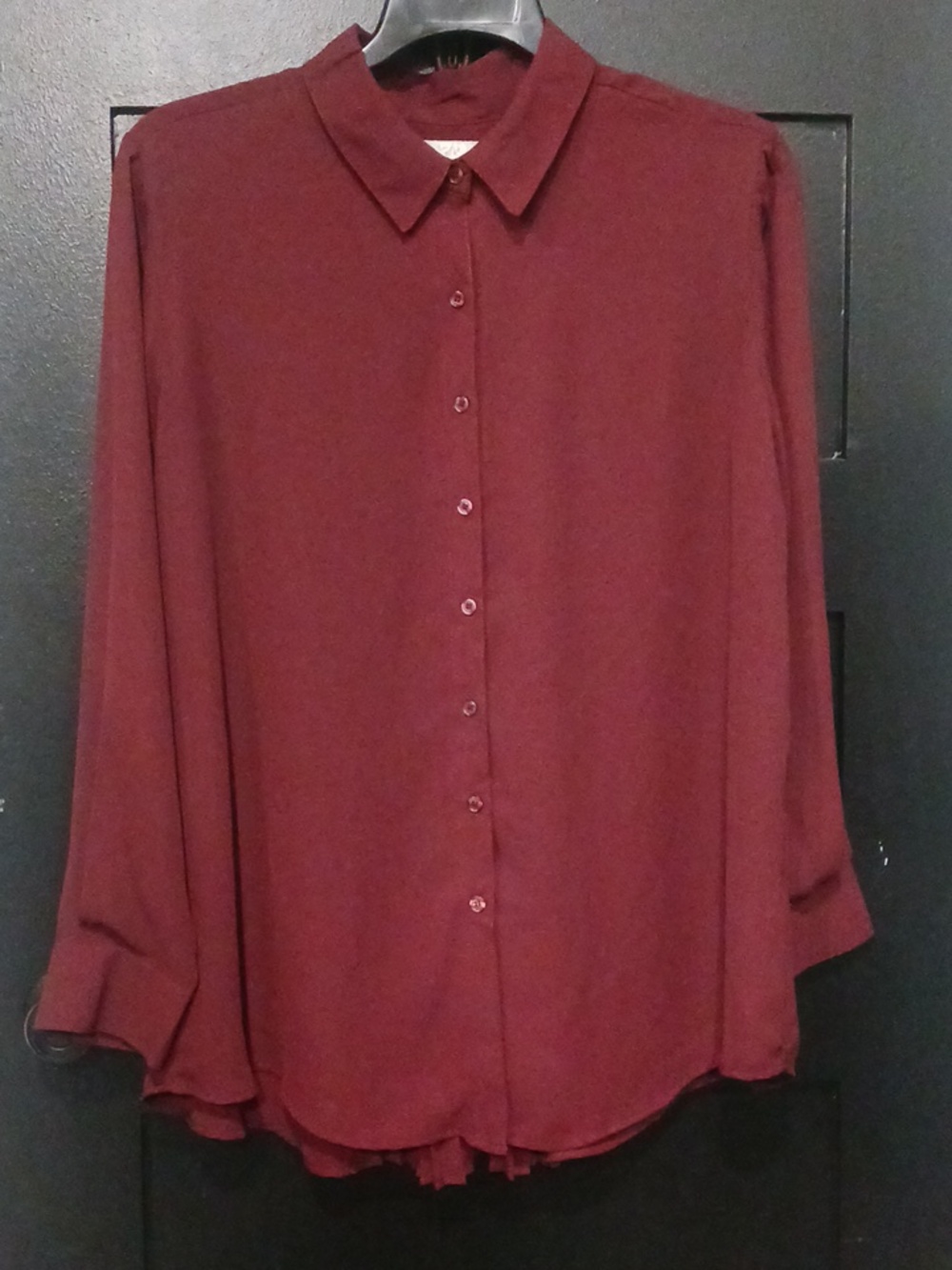 Debbie Morgan Women's Burgundy Button-Up Blouse Back Pleated Detail Size 1X
